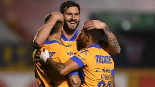 Tigres en festejo de gol 