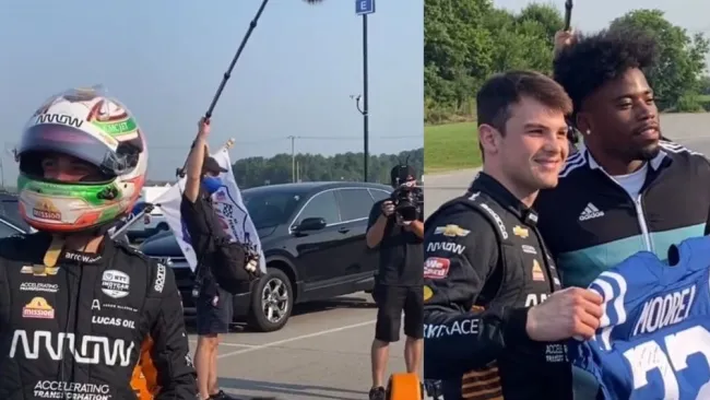 Pato O'Ward y Kenny Moore llegan juntos al entrenamiento de los Colts