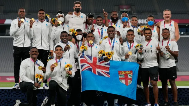 Selección de Fiyi en festejo 