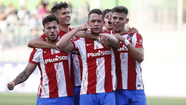Jugadores del Atlético de Madrid festejando un gol a favor