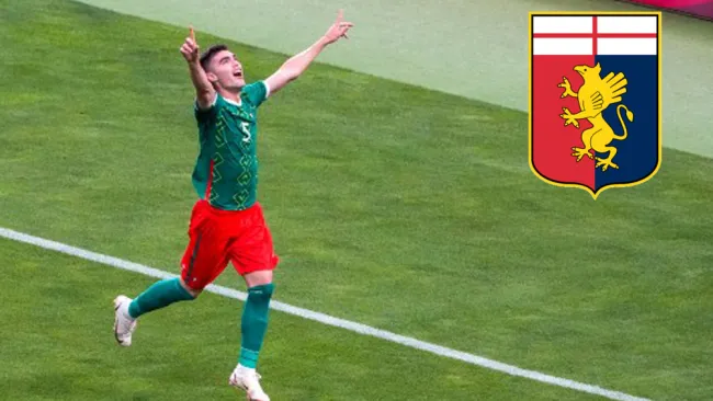 Johan Vásquez celebra gol con el Tri en los Juegos Olímpicos de Tokio 2020