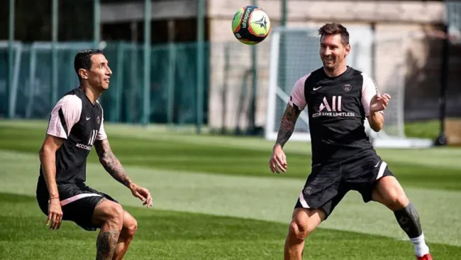 Di María y Messi entrenando juntos