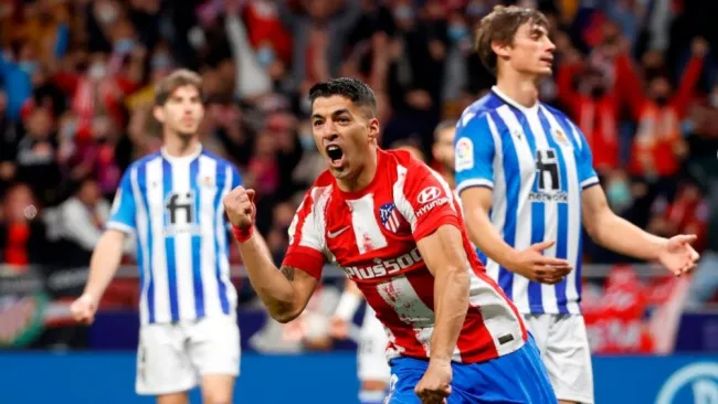 Luis Suárez tras anotar gol a favor del Atlético de Madrid