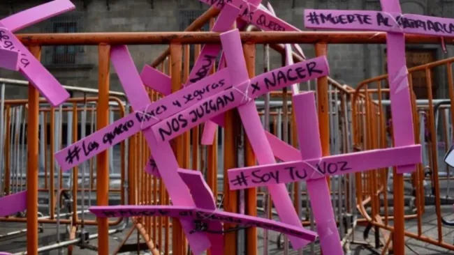 Manifestación en Palacio Nacional contra la violencia hacia la mujer