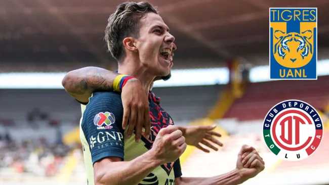 Sebastián Córdova festeja un gol con América