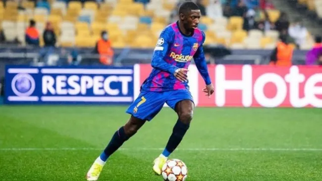 Dembélé jugando con el Barcelona