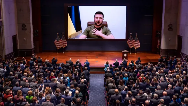Volodymyr Zelenski durante discurso ante el Congreso de Estados Unidos