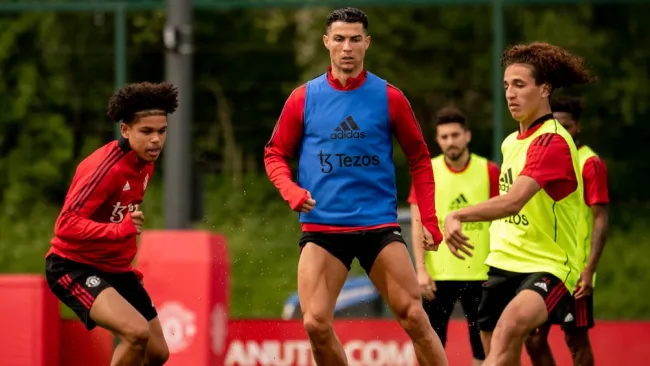 Cristiano Ronaldo durante entrenamiento con el United