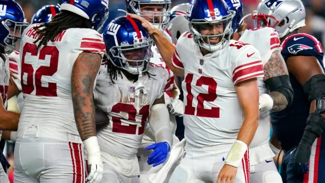 Giants celebra en el Gillette Stadium