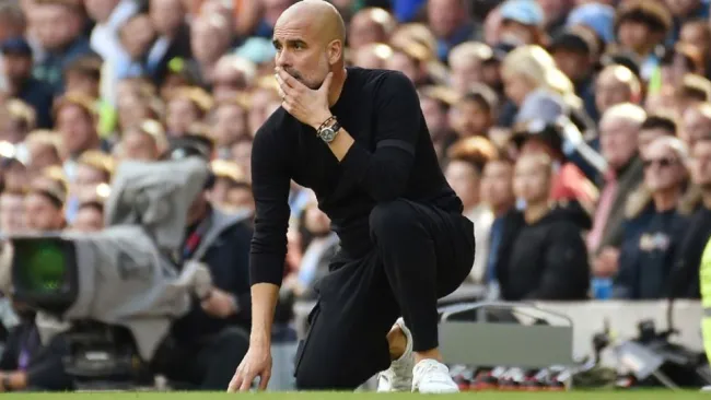 Pep Guardiola en un partido del Manchester City