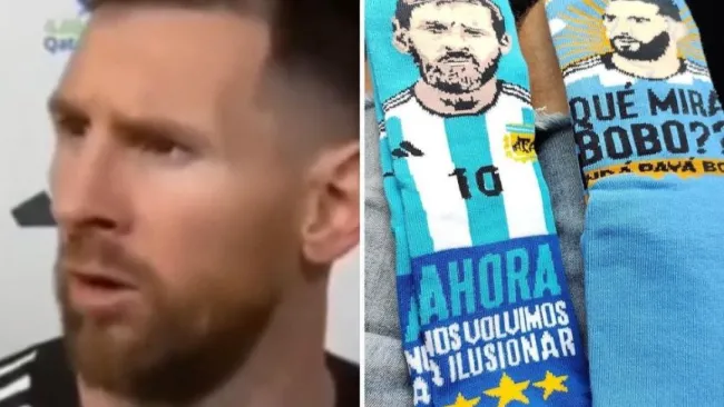 Lionel Messi: '¿Qué mirás, bobo?', aparece en calcetas con la frase 