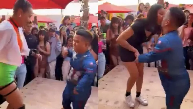 Medio Metro recibe un beso mientras estrena nuevo disfraz