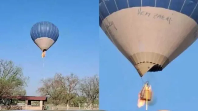 El globo aerostático se incendió en Teotihuacán 
