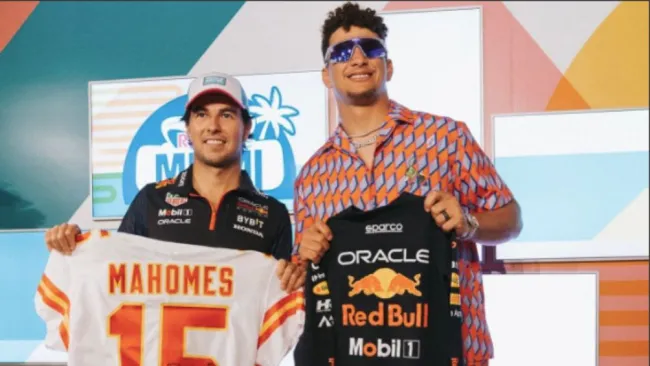 Mahomes junto a Pérez previo al Gran Premio de Miami