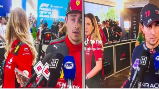 La jefa de prensa de Ferrari fue captada observando fijamente a Checo Pérez