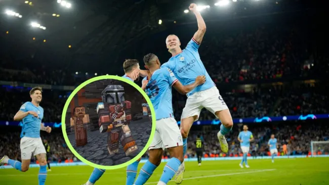 Erling Haaland festejando el pase del City ante el Madrid