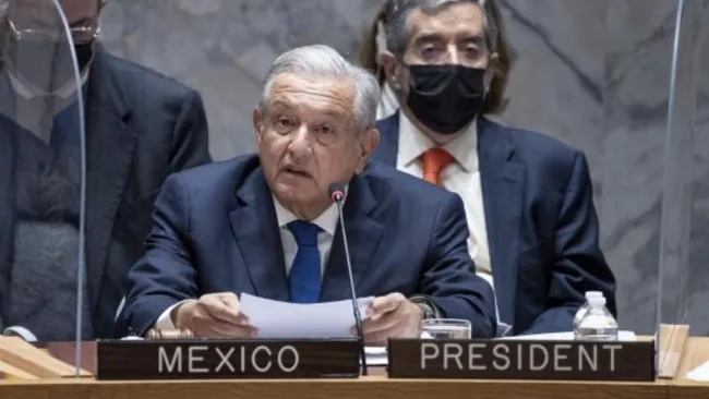 Andrés Manuel López Obrador durante un evento internacional