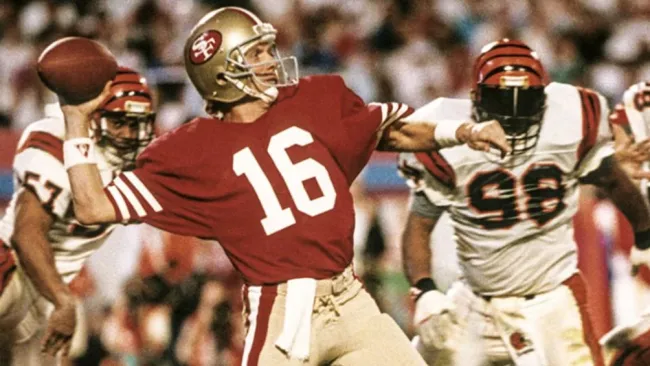 Montana durante el juego de campeonato ante Bengals