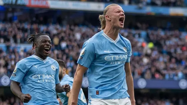 Erling Haaland celebra a lo grande el agónico triunfo del Manchester City
