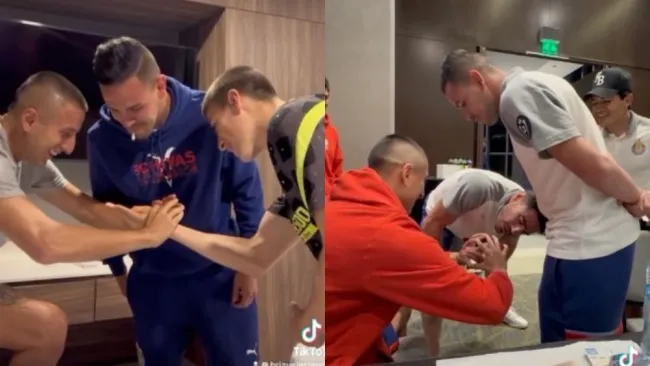 ¡Qué llevados! 'Piojo' Alvarado y Lalo Torres bromean a compañeros con escupitajo