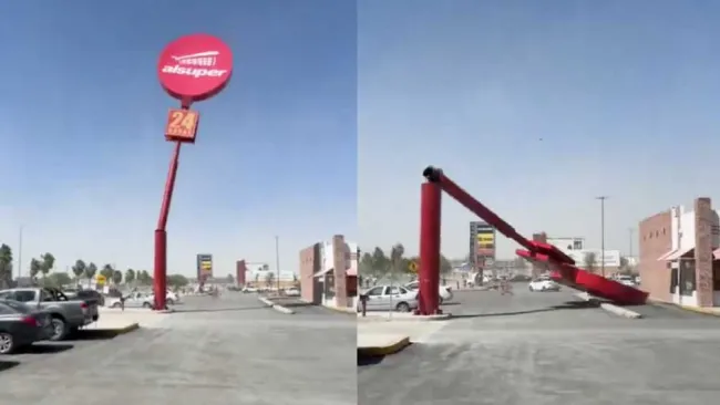 Captan momento en que espectacular metálico es derribado por el viento