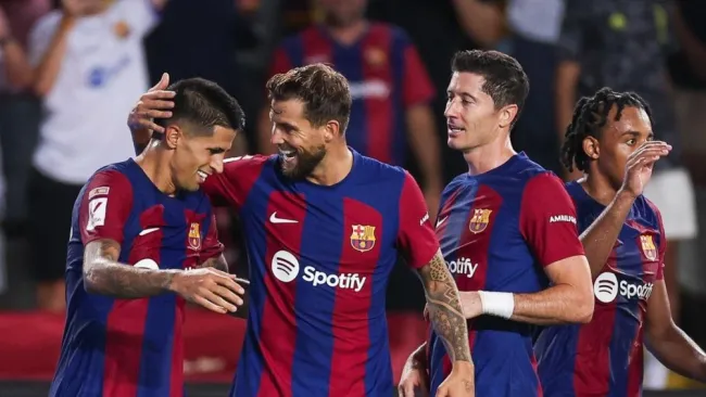 Festejo de los jugadores del Barca 