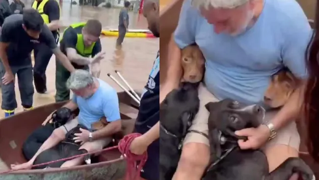 Se hace viral hombre que rescata a sus perros de las inundaciones en Brasil