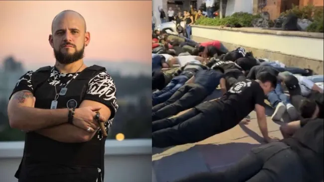 Seguidores de Temach se manifiestan afuera un hotel haciendo lagartijas 