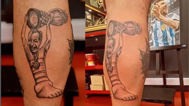 Aficionado se tatúa al preparador físico de Argentina y el tobillo lesionado de Messi