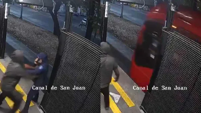 VIDEO: Indigente lanza a mujer policía al paso del Metrobús 