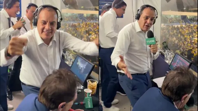 Cuauhtémoc Blanco celebrándole el gol a Faitelson