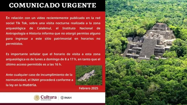 Zona arqueológica de Calakmul es visitada por influencers en horario no permitido