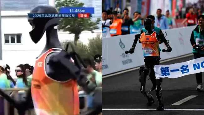 Los humanoides era auxiliados por técnicos que los acompañaron en todo el recorrido.