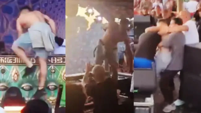 Los elementos de seguridad sacaron al sujeto que se veía algo alterado.