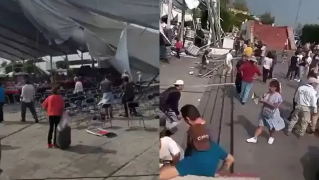 VIDEO: Colapsa estructura en Feria del Libro de Nezahualcóyotl; hay ocho lesionados