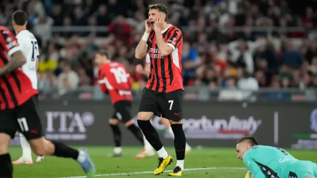 Santiago Giménez salió expulsado del duelo entre Roma y Milan