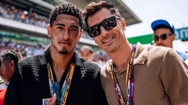 Jude Bellingham y Robert Lewandoswki se dejan ver juntos en el GP de España