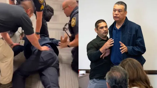 Someten al senador Alex Padilla tras interrumpir una conferencia de prensa de Noem en Los Ángeles