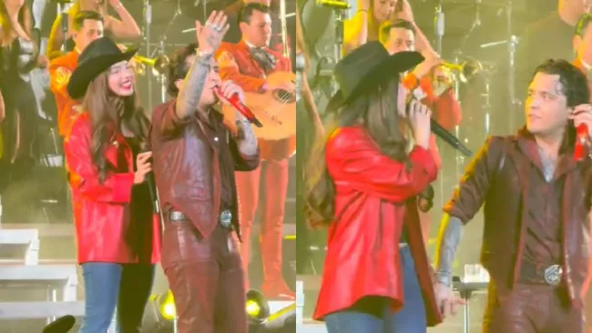 Acusan a Ángela Aguilar de pellizcar a Christian Nodal en pleno concierto 