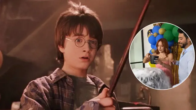 Magia viral: influencer convierte revelación de género en escena de Hogwarts