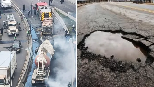 En redes sociales comenzó a correr el rumor que los daños en la carpeta asfáltica pudieron ocasionar el accidente.