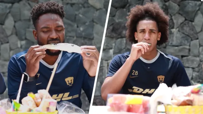 Extranjeros de Pumas se animan a probar dulces típicos mexicanos en el Día de la Independencia