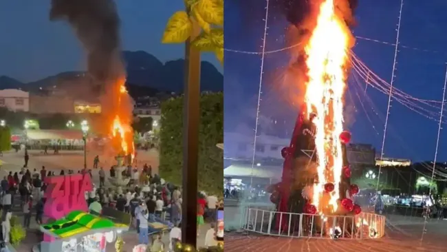 Queman árbol de Navidad en Zitácuaro durante protesta que exige justicia por joven