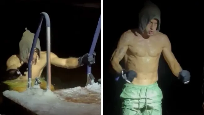 Sergio Canales se sumerge en lago congelado en Finlandia para recuperase físicamente