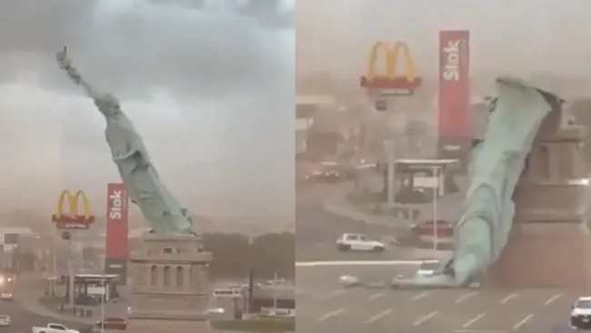 Video: Réplica de la Estatua de la Libertad colapsa en Brasil por vientos extremos