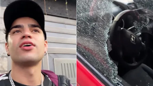 El cantante mostró el 'cristalazo' que le dieron afuera de su casa.