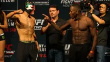 Goyito encarando a Taylor Lapilus en el pesaje