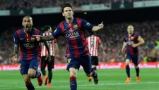 Messi celebra tras anotar con el Barcelona