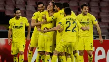 Jugadores del Villarreal festejan en el partido contra Nápoles