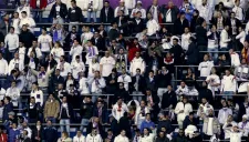 Afición del Madrid, durante el encuentro frente al Atleti